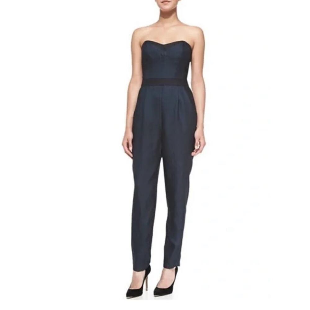 Milly Sweetheart Neckline Navy & Black Strapless Straight Leg Jumpsuit SZ 8